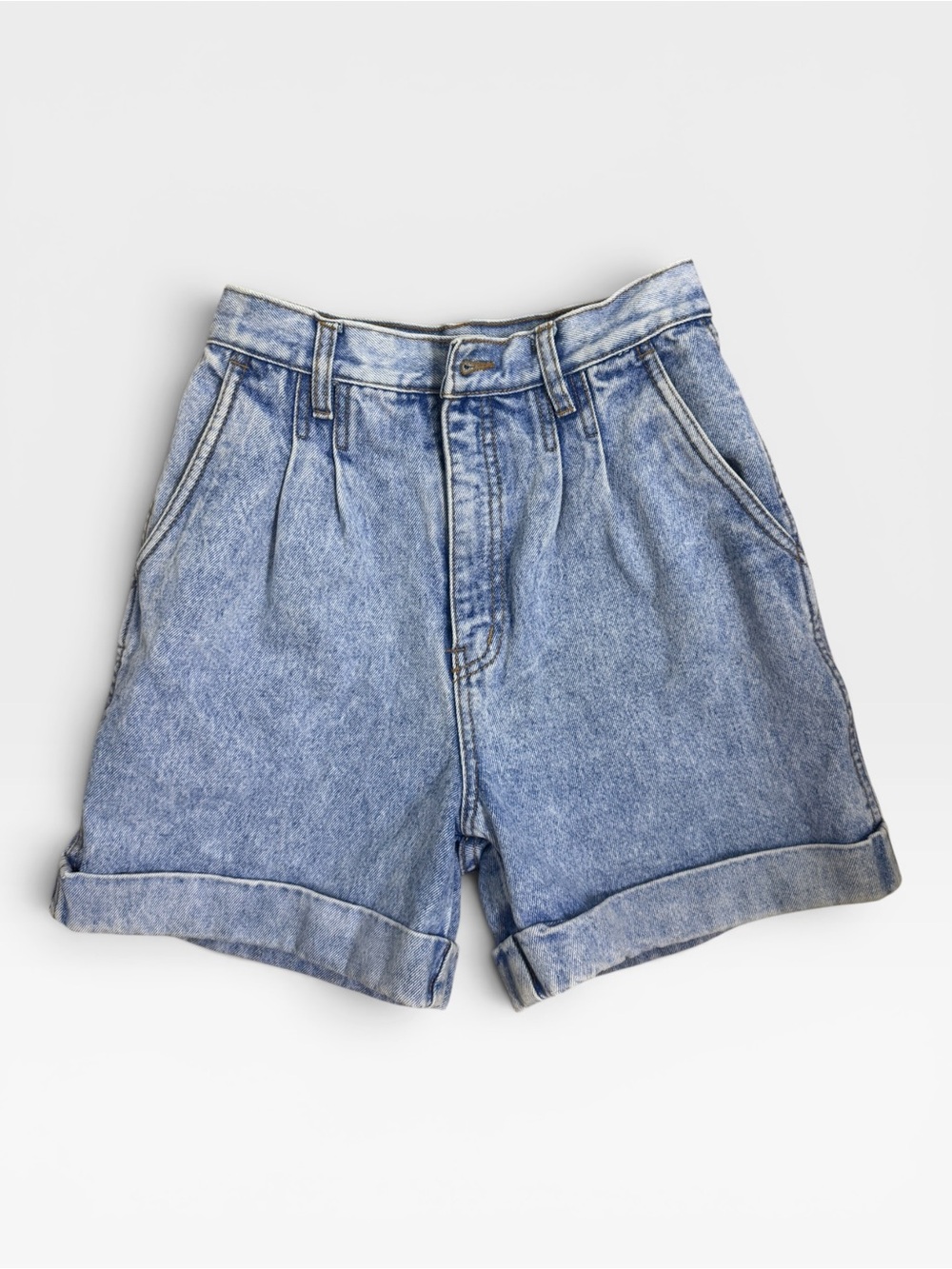 VTG 80s RIO Stephen Mardon High Waisted Pleated Cuffed Denim Shorts Size 7 (2/4)